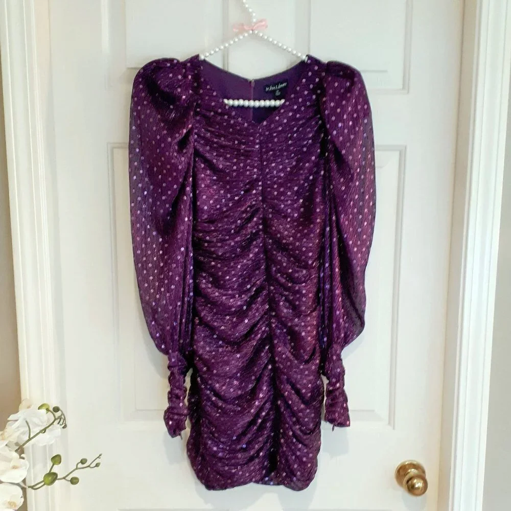 NWT For Love & Lemons purple polka dot mini holiday dress, XS - Picture 12 of 13